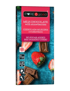 Czekolada mleczna z truskawkami - 75g - Pure&Good