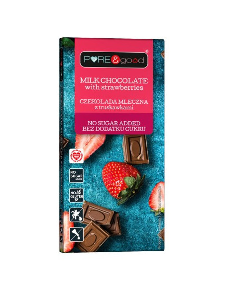 Czekolada mleczna z truskawkami - 75g - Pure&Good