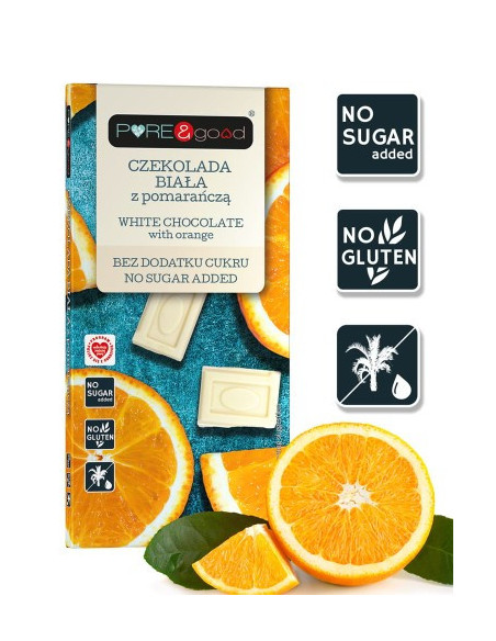 Czekolada biała z pomarańczą bez cukru - 75g - Pure&Good
