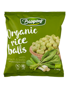 Chrupki Ryżowe ze Szpinakiem i Porem Bezglutenowe Bio - 60g - Biopont