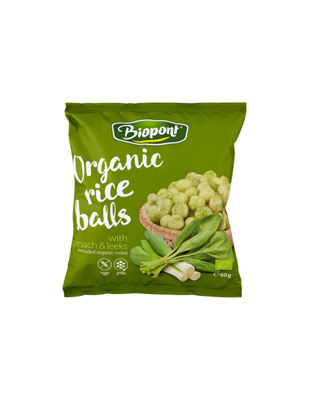 Chrupki Ryżowe ze Szpinakiem i Porem Bezglutenowe Bio - 60g - Biopont