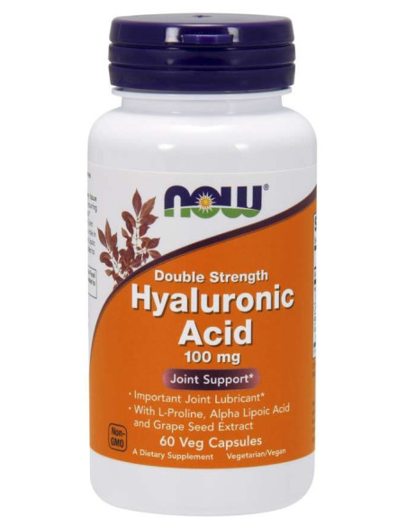 HYALURONIC ACID 100mg l-prolina ALA -  60kaps - Now Foods