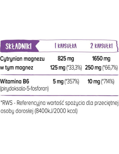 Cytrynian magnezu z B6 - 100kaps - Biowen
