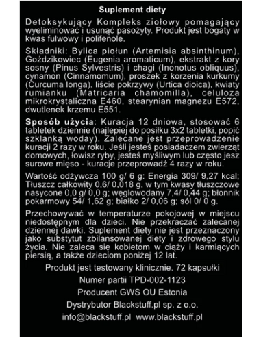 Black Stuff DeParaTox - 72kaps - GWS OU Estonia