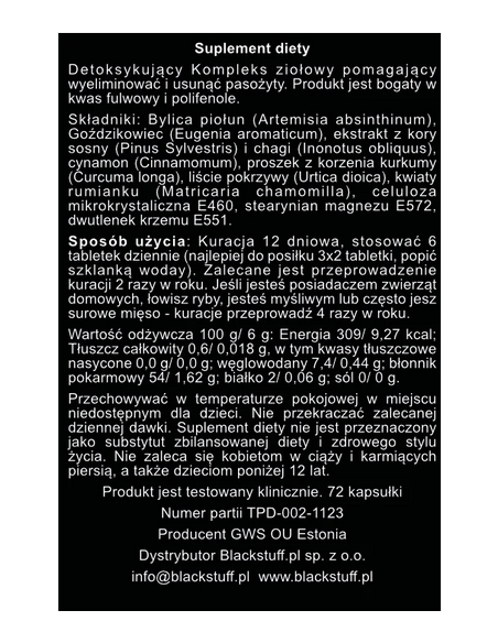 Black Stuff DeParaTox - 72kaps - GWS OU Estonia