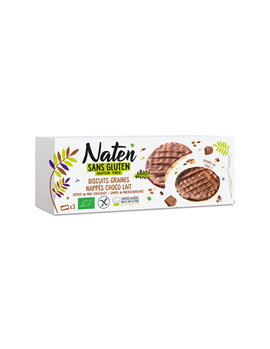 Ciastka z nasionami oblane czekoladą mleczną bezglutenowe BIO - 150g - Naten