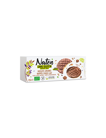 Ciastka z nasionami oblane czekoladą mleczną bezglutenowe BIO - 150g - Naten