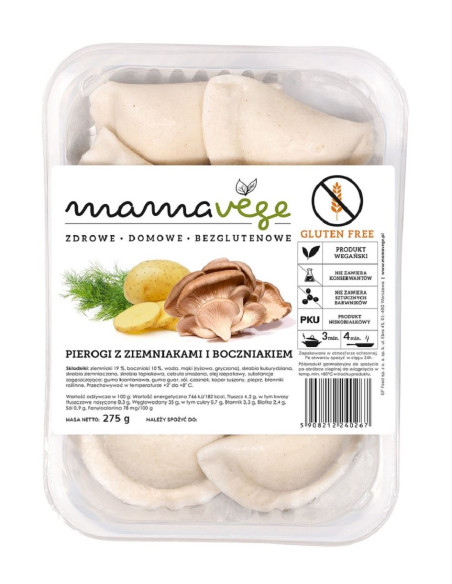 PIEROGI Z ZIEMNIAKAMI I BOCZNIAKIEM BEZGLUTENOWE 275 g - MAMA VEGE