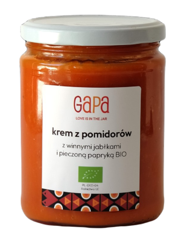 KREM Z POMIDORÓW Z PIECZONĄ PAPRYKĄ I WINNYMI JABŁKAMI BIO 450 g - GAPA