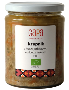 KRUPNIK Z KASZĄ ORKISZOWĄ NA BOCZNIAKACH BIO 450 g - GAPA