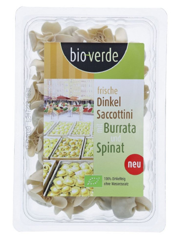 SACCHETTINI ORKISZOWE ŚWIEŻE Z SEREM BURRATA I SZPINAKIEM BIO 250 g - BIO-VERDE