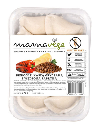 PIEROGI Z KASZĄ GRYCZANĄ I PAPRYKĄ SŁODKĄ WĘDZONĄ BEZGLUTENOWE 275 g - MAMA VEGE