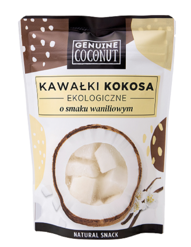 KOKOS KAWAŁKI ŚWIEŻE O SMAKU WANILIOWYM BEZGLUTENOWE BIO 100 g - GENUINE COCONUT