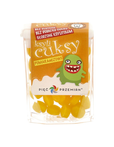 Ksylicuksy pastylki do ssania z ksylitolu o smaku pomarańczowym -13g - Pięć Przemian