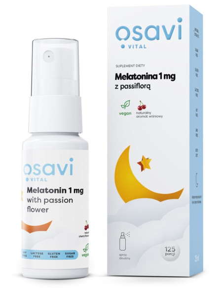 Melatonina z passiflorą spray doustny, 1mg (wiśnia) - 25ml - Osavi