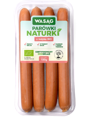 PARÓWKI Z INDYKA BIO 150 g - WASĄG (Z PÓŁKI)