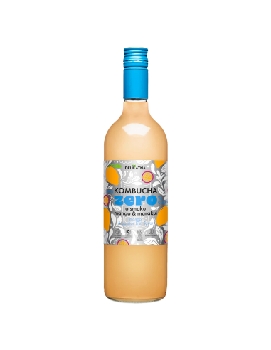 KOMBUCHA O SMAKU MANGO I MARAKUI ZERO % CUKRU 750 ml - DELIKATNA