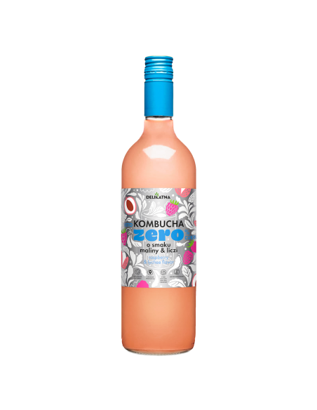 KOMBUCHA O SMAKU MALINY I LICZI ZERO % CUKRU 750 ml - DELIKATNA