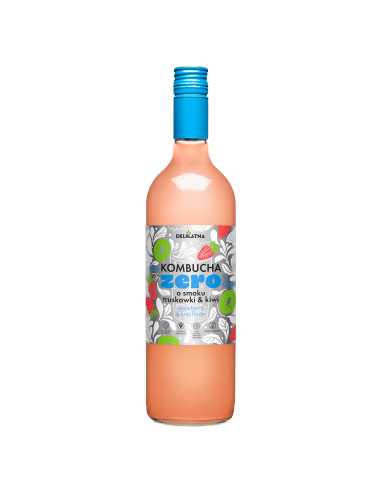 KOMBUCHA O SMAKU TRUSKAWKI I KIWI ZERO % CUKRU 750 ml - DELIKATNA