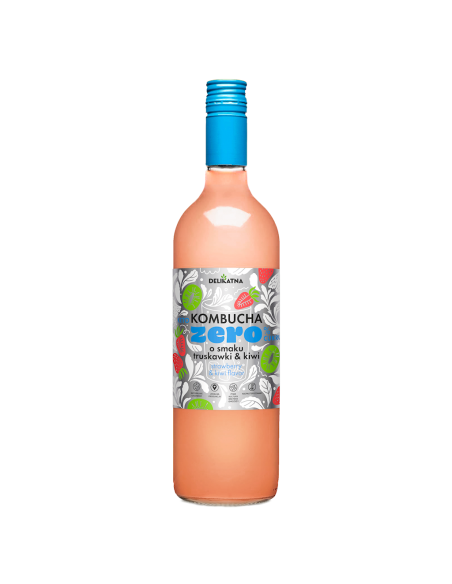 KOMBUCHA O SMAKU TRUSKAWKI I KIWI ZERO % CUKRU 750 ml - DELIKATNA