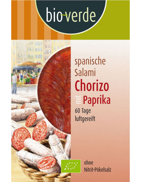 SALAMI CHORIZO Z PAPRYKĄ PLASTRY BIO 80 g - BIO-VERDE