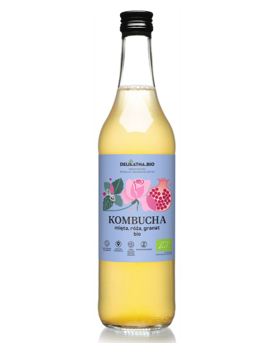KOMBUCHA Z MIĘTĄ, RÓŻĄ I GRANATEM BIO 500 ml - DELIKATNA