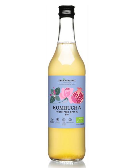 KOMBUCHA Z MIĘTĄ, RÓŻĄ I GRANATEM BIO 500 ml - DELIKATNA