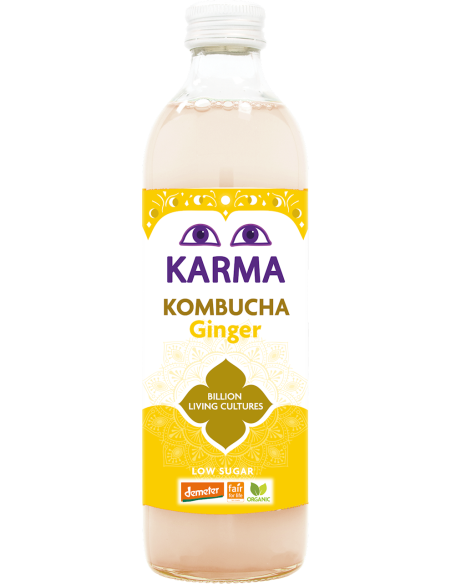 KOMBUCHA Z IMBIREM NISKA ZAWARTOŚĆ CUKRÓW FAIR FOR LIFE DEMETER BIO 500 ml - KARMA KOMBUCHA