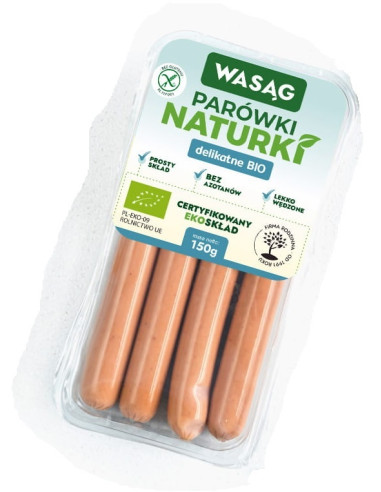 PARÓWKI DELIKATNE BEZGLUTENOWE BIO 150 g - WASĄG (Z PÓŁKI)