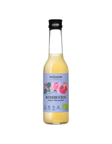 KOMBUCHA Z MIĘTĄ, RÓŻĄ I GRANATEM BIO 270 ml - DELIKATNA