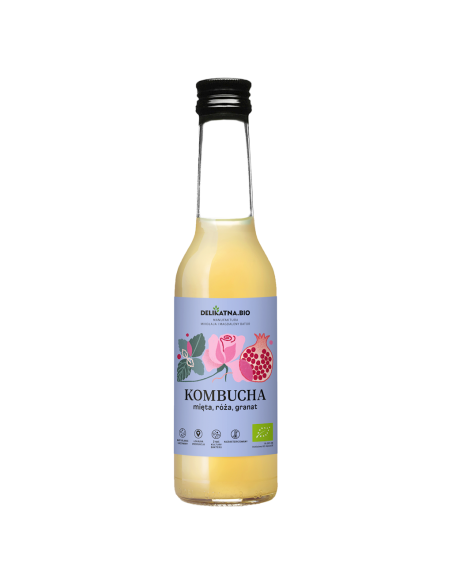 KOMBUCHA Z MIĘTĄ, RÓŻĄ I GRANATEM BIO 270 ml - DELIKATNA