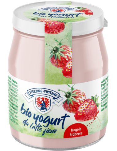 JOGURT TRUSKAWKOWY Z MLEKA SIENNEGO BEZGLUTENOWY BIO 150 g (SŁOIK) - STERZING-VIPITENO