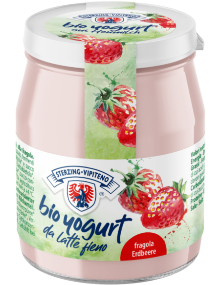 JOGURT TRUSKAWKOWY Z MLEKA SIENNEGO BEZGLUTENOWY BIO 150 g (SŁOIK) - STERZING-VIPITENO