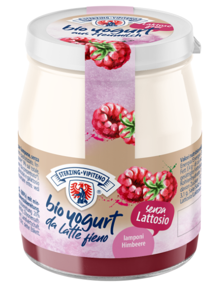 JOGURT MALINOWY Z MLEKA SIENNEGO BEZGLUTENOWY BIO 150 g (SŁOIK) - STERZING-VIPITENO