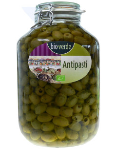 OLIWKI ZIELONE BEZ PESTKI Z ZIOŁAMI W OLEJU BIO 4,55 kg (SŁOIK) - BIO-VERDE