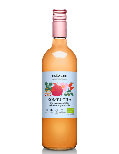 KOMBUCHA MIĘTA MAROKAŃSKA, DZIKA RÓŻA I GRANAT BIO 750 ml - DELIKATNA