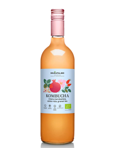 KOMBUCHA MIĘTA MAROKAŃSKA, DZIKA RÓŻA I GRANAT BIO 750 ml - DELIKATNA