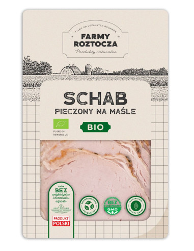 SCHAB NA MAŚLE PIECZONY PLASTRY BIO 100 g - FARMY ROZTOCZA (Z PÓŁKI)