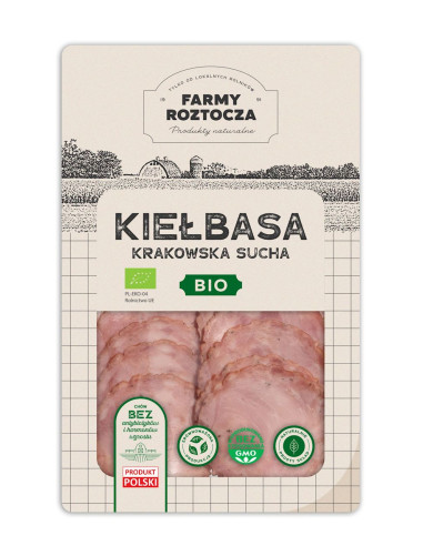 KIEŁBASA KRAKOWSKA SUCHA PLASTRY BIO 80 g - FARMY ROZTOCZA (Z PÓŁKI)