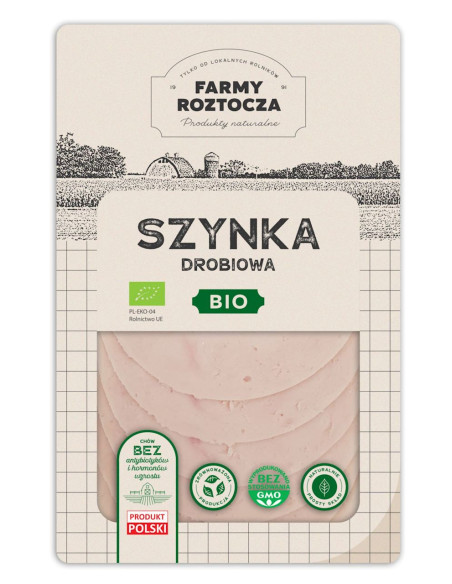 SZYNKA DROBIOWA PLASTRY BIO 100 g - FARMY ROZTOCZA (Z PÓŁKI)