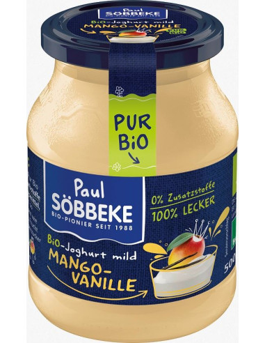 JOGURT KREMOWY MANGO - WANILIA BIO 500 g (SŁOIK) - SOBBEKE