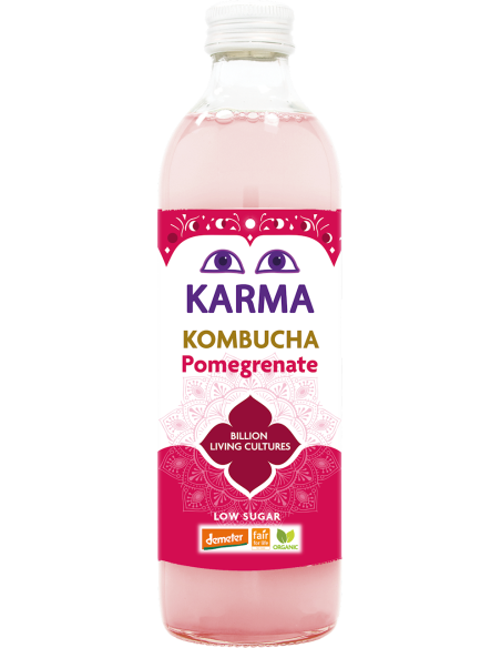 KOMBUCHA Z GRANATEM NISKA ZAWARTOŚĆ CUKRÓW FAIR FOR LIFE DEMETER BIO 500 ml - KARMA KOMBUCHA