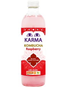 KOMBUCHA O SMAKU MALINOWYM NISKA ZAWARTOŚĆ CUKRÓW FAIR FOR LIFE DEMETER BIO 500 ml - KARMA KOMBUCHA