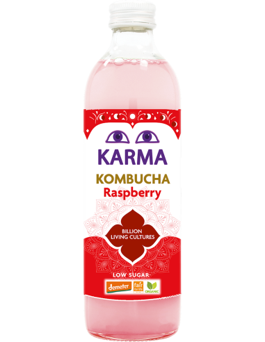 KOMBUCHA O SMAKU MALINOWYM NISKA ZAWARTOŚĆ CUKRÓW FAIR FOR LIFE DEMETER BIO 500 ml - KARMA KOMBUCHA