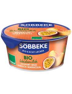 JOGURT KREMOWY BRZOSKWINIA - MARAKUJA (3,8 % TŁUSZCZU W MLEKU) BIO 150 g - SOBBEKE