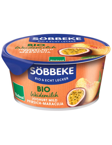 JOGURT KREMOWY BRZOSKWINIA - MARAKUJA (3,8 % TŁUSZCZU W MLEKU) BIO 150 g - SOBBEKE
