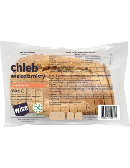 CHLEB WIELOZIARNISTY KROJONY BEZGLUTENOWY 350 g - WISO