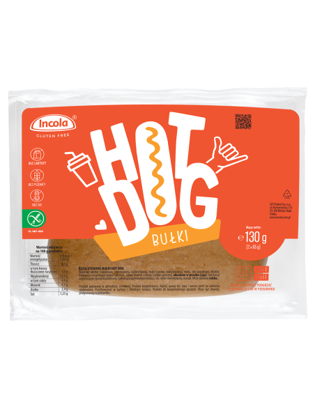 BUŁKI DO HOT-DOGÓW Z CEBULĄ BEZGLUTENOWE (2 szt.) 130 g - INCOLA