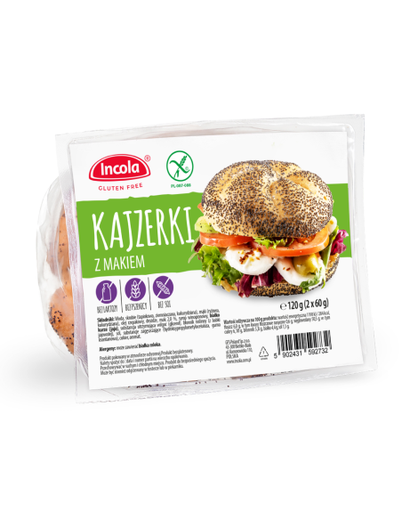 BUŁKA KAJZERKA Z MAKIEM BEZGLUTENOWA (2 szt.) 120 g - INCOLA