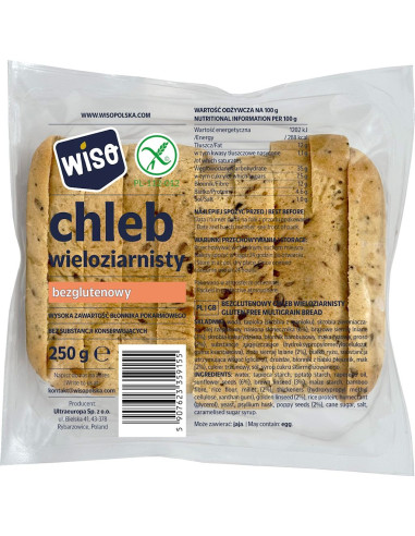 CHLEB WIELOZIARNISTY KROJONY BEZGLUTENOWY 250 g - WISO